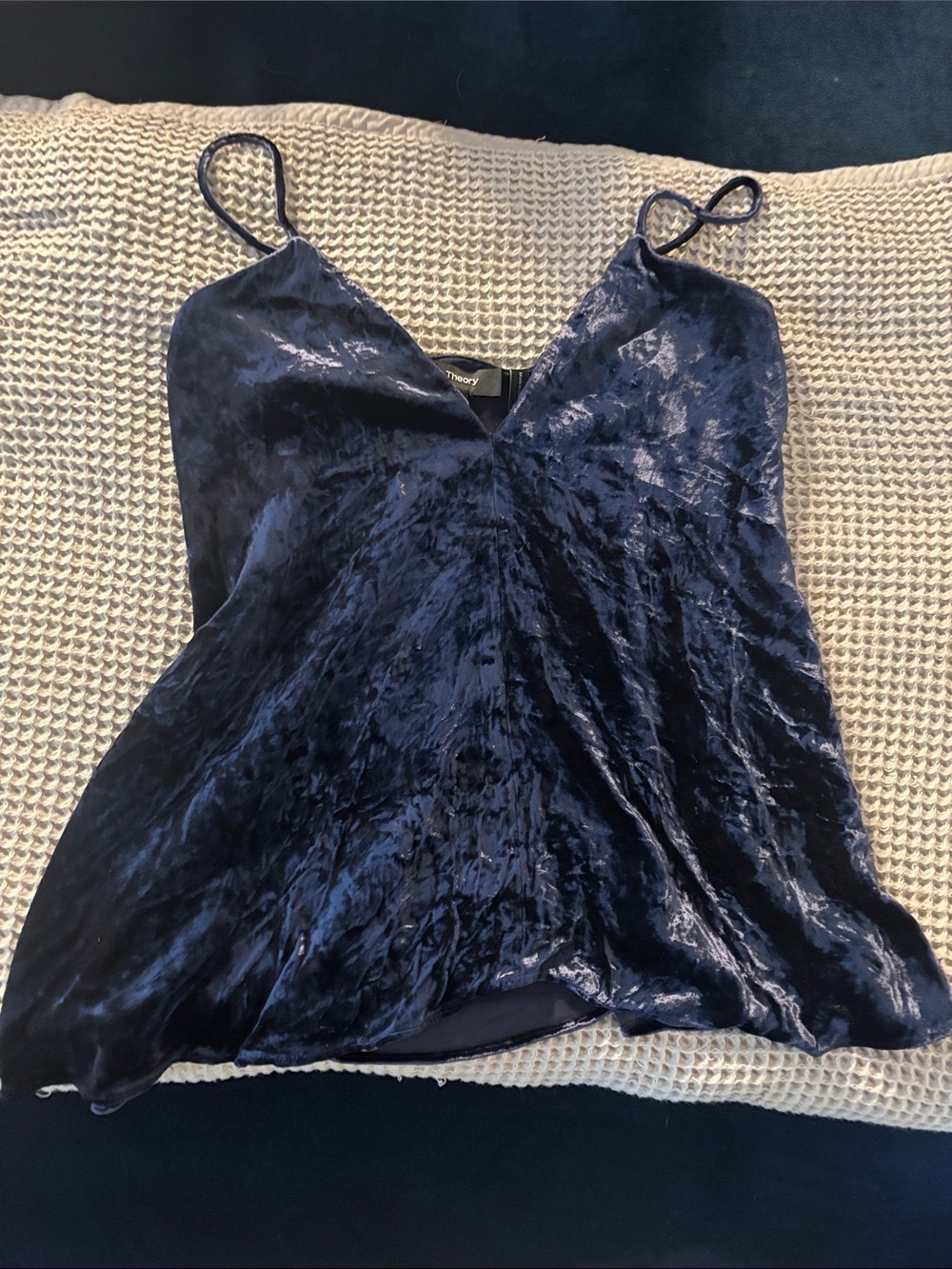 Theory Crushed Velvet Navy Spaghetti-Strap Camisole
